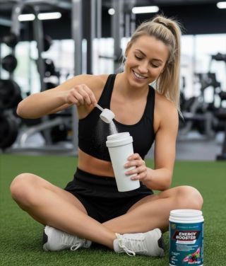 Energy Booster : Nadupaný kofeínom, taurínom, guaranou, L-arginínom- L-glutamínom, beta alanínom, AKG, BCAA a minerálmi...